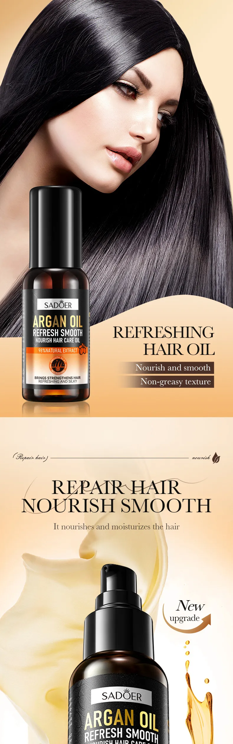 Argan Oil Hair Serum for Nourishing and Smoothing 60ml SADOER 1 argan oil hair serum SPU793058688718 9490