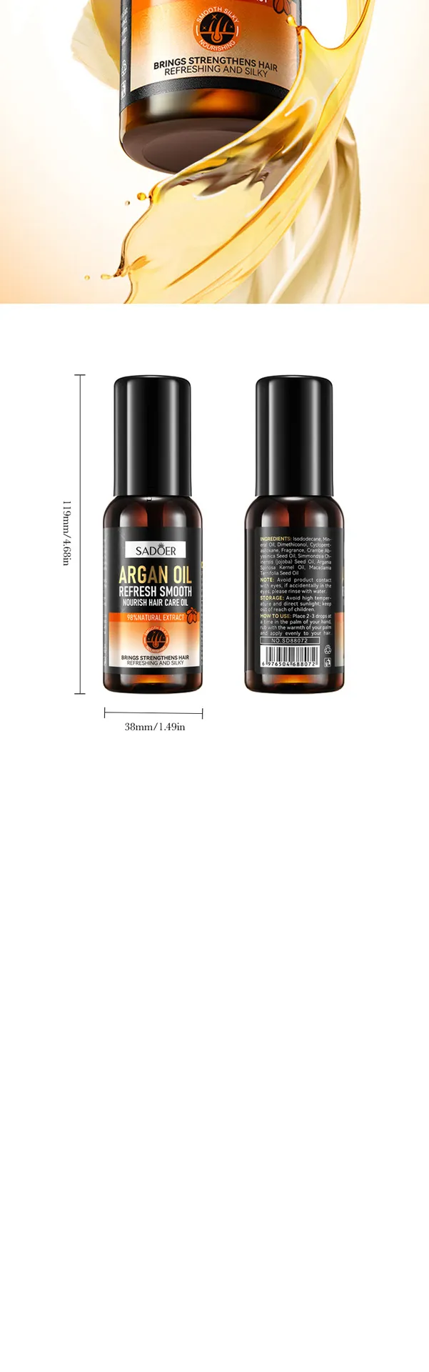 Argan Oil Hair Serum for Nourishing and Smoothing 60ml SADOER 10 argan oil hair serum SPU793058688718 9499