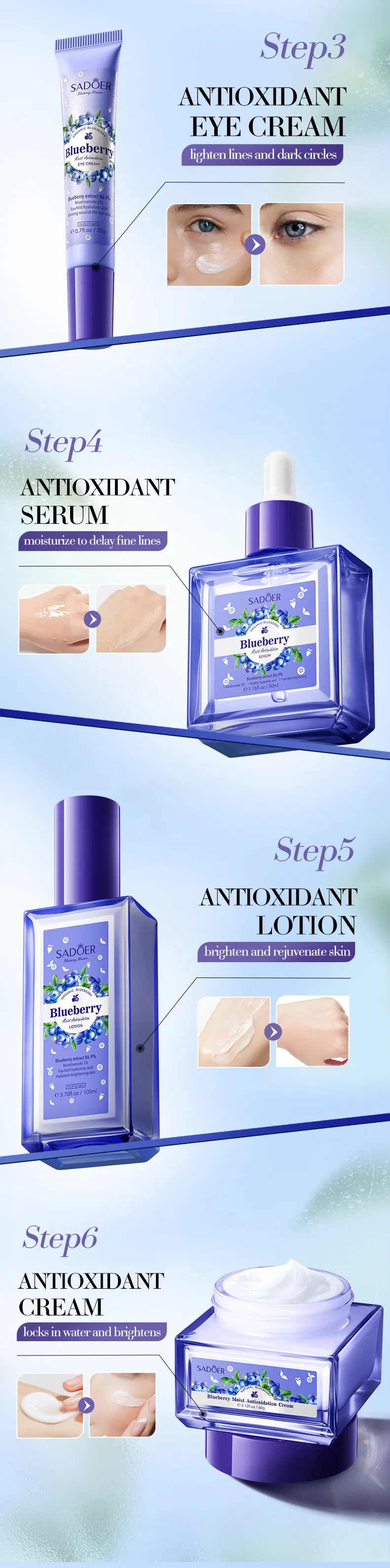 Blueberry Hyaluronic Acid 6-Piece Hydrating Skincare Set - SADOER 6 blueberry hyaluronic set SPU821372298203 12386
