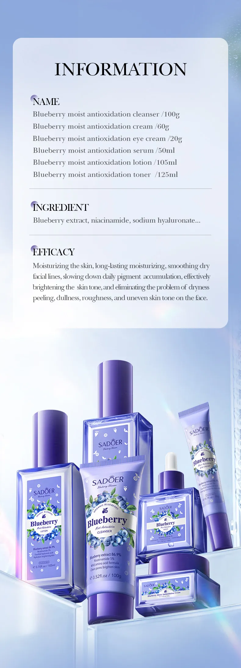 Blueberry Hyaluronic Acid 6-Piece Hydrating Skincare Set - SADOER 8 blueberry hyaluronic set SPU821372298203 12388
