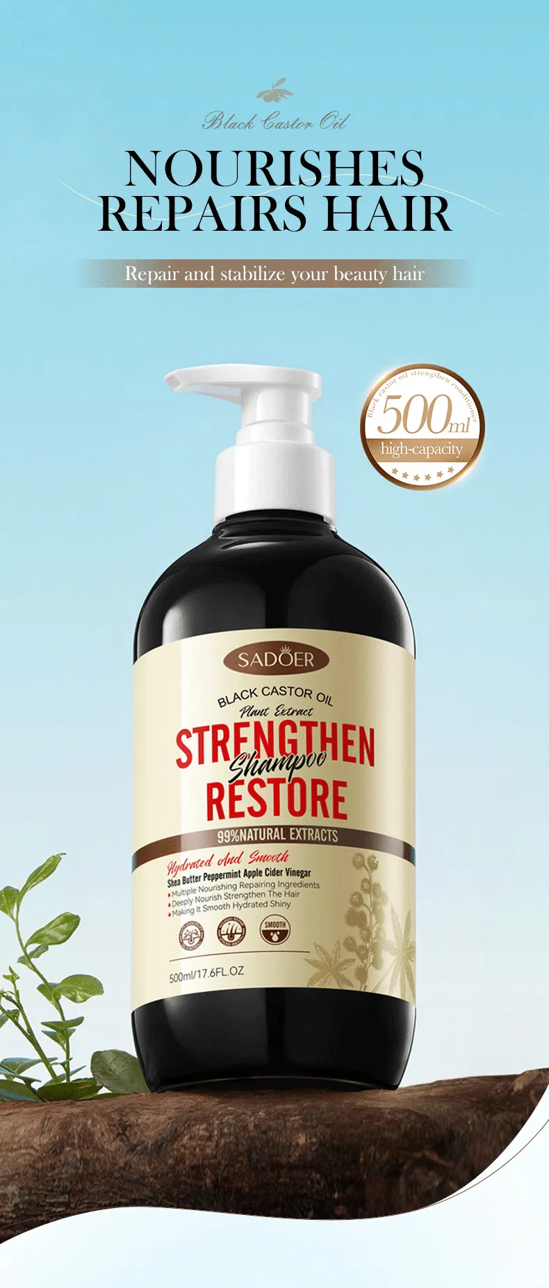 Black Castor Oil Nourishing Anti-Dandruff Shampoo - SADOER 2 castor oil shampoo SPU805857982905 10361