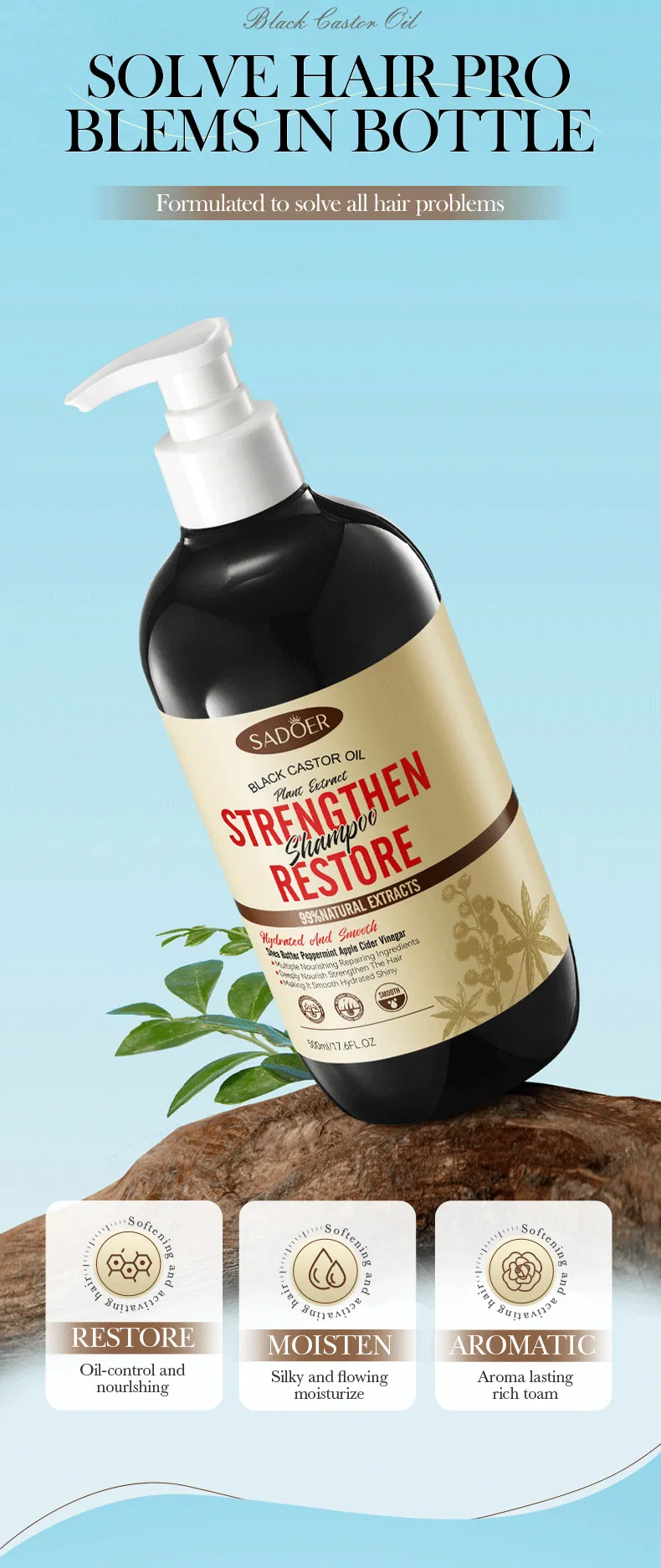 Black Castor Oil Nourishing Anti-Dandruff Shampoo - SADOER 4 castor oil shampoo SPU805857982905 10363