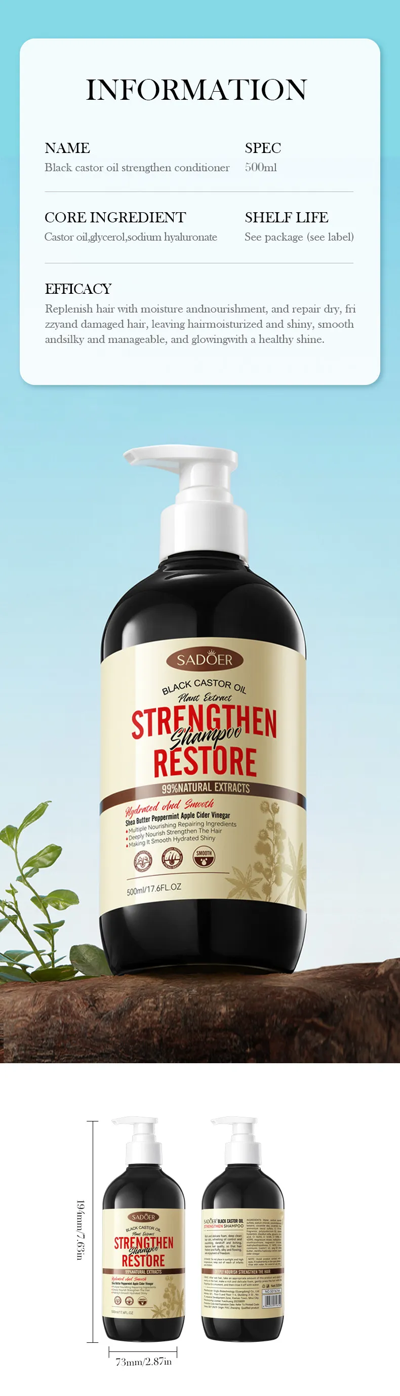 Black Castor Oil Nourishing Anti-Dandruff Shampoo - SADOER 10 castor oil shampoo SPU805857982905 10369
