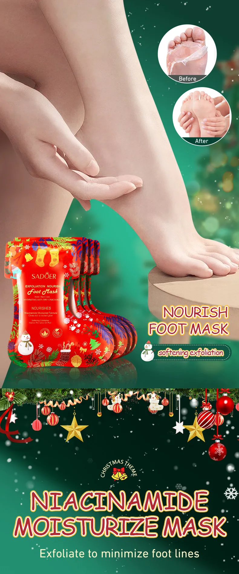 Niacinamide Foot Mask Exfoliating Care Christmas Edition - SADOER 12 christmas niacinamide foot SPU816094992536 11661