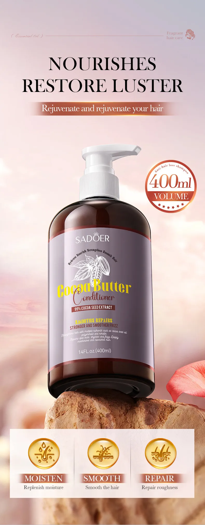 Cocoa Oil Hair Conditioner for Repairing and Nourishing Hair - SADOER 2 cocoa hair conditioner SPU825157707457 12979