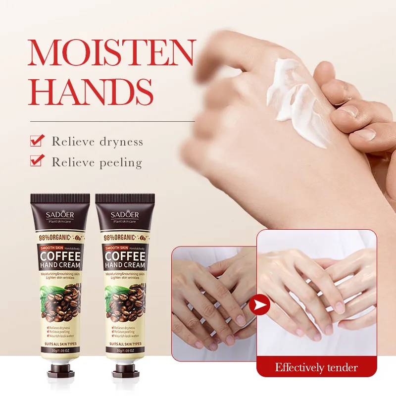 SADOER Coffee Hand Cream Review: Does It Actually Work? 1 SADOER Coffee Hand Cream sitting on a wooden table next to a coffee mug