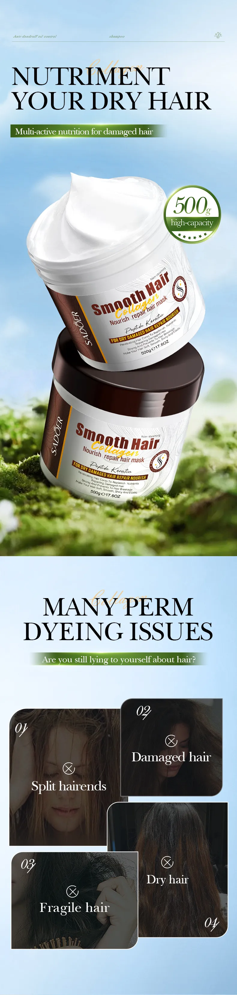 Collagen Hair Mask for Smoothing and Nourishing Volume - SADOER 2 collagen smoothing mask SPU828795329741 13424