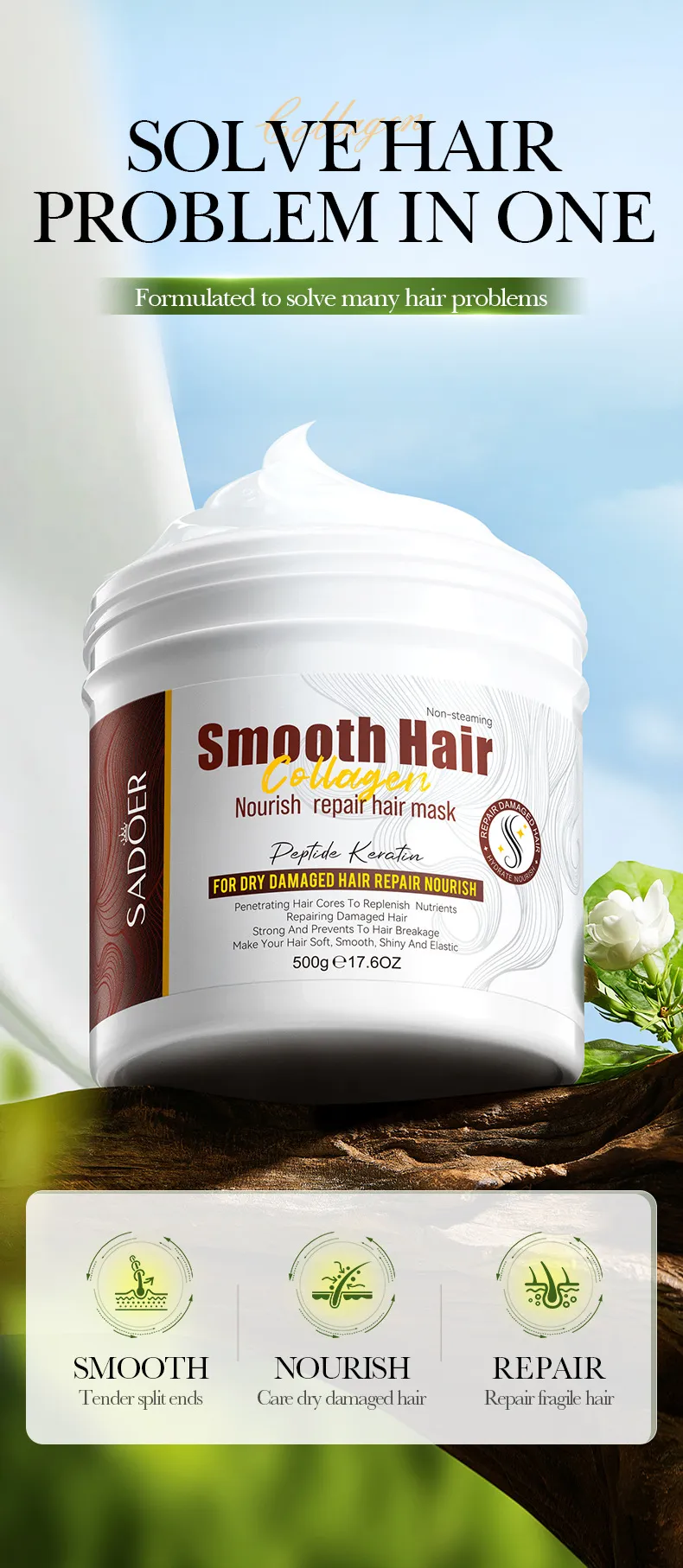 Collagen Hair Mask for Smoothing and Nourishing Volume - SADOER 3 collagen smoothing mask SPU828795329741 13425