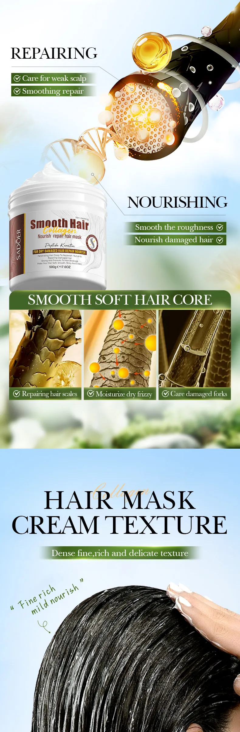 Collagen Hair Mask for Smoothing and Nourishing Volume - SADOER 6 collagen smoothing mask SPU828795329741 13428