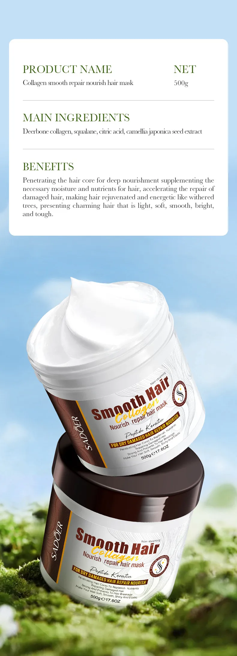 Collagen Hair Mask for Smoothing and Nourishing Volume - SADOER 10 collagen smoothing mask SPU828795329741 13432