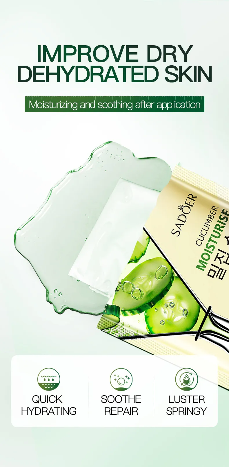 Cucumber Hydrating Renewal Mask for Glowing Skin - SADOER 4 cucumber renewal mask SPU860345833293 15576