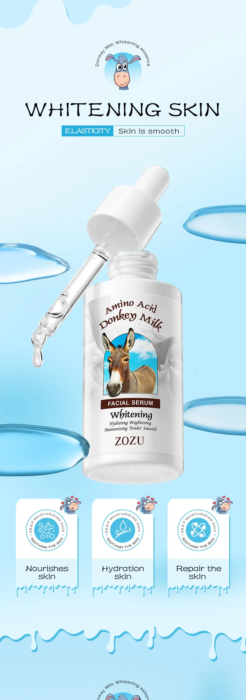 Donkey Milk Whitening Serum for Brightening and Hydrating Skin by SADOER 3 donkey milk serum SPU817355498604 11864