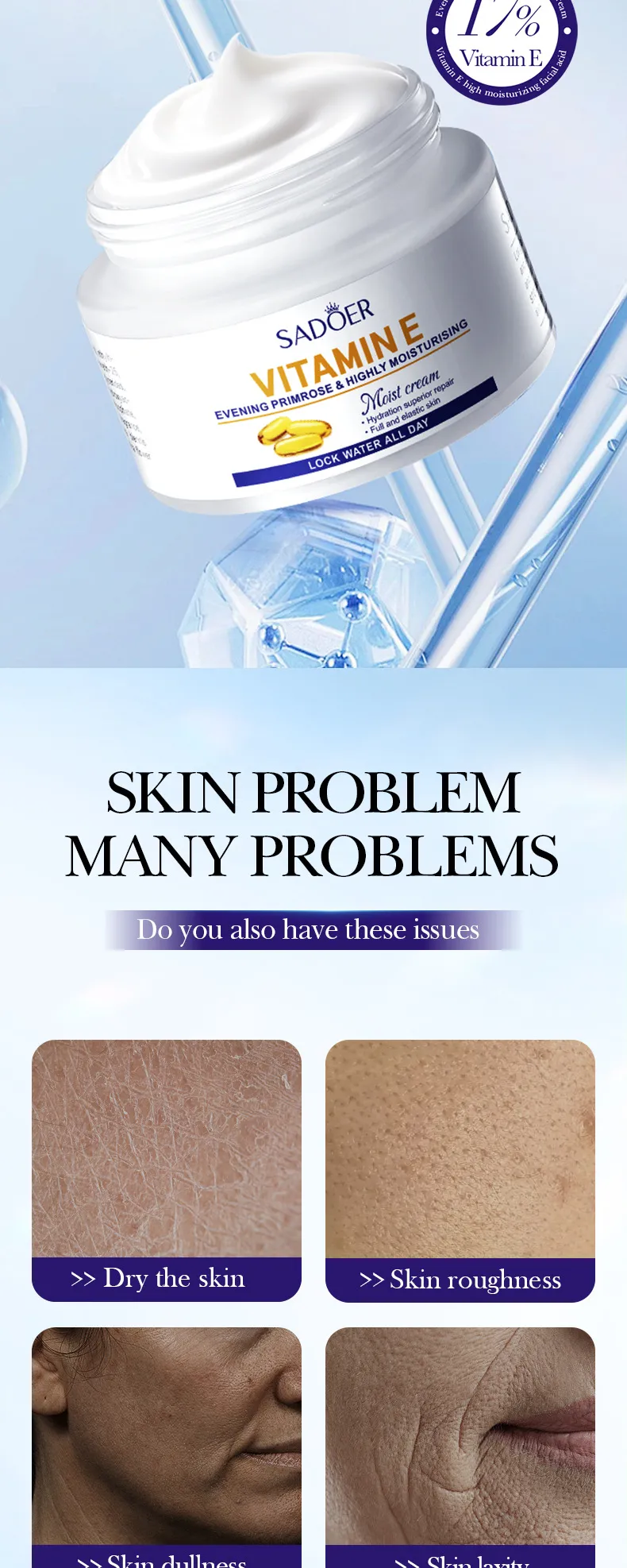 Evening Primrose Vitamin E Cream for Rich Moisture & Smoothing 50g SADOER 3 evening primrose cream SPU807022764684 10553