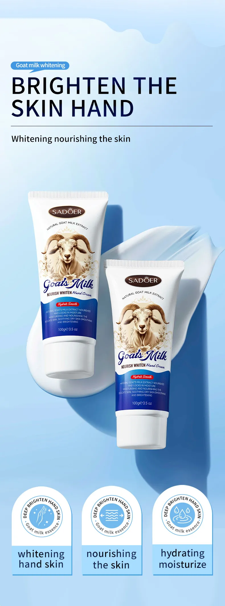 Goat Milk Hand Cream Whitening & Moisturizing - SADOER 3 goat milk hand cream SPU858017062793 15489