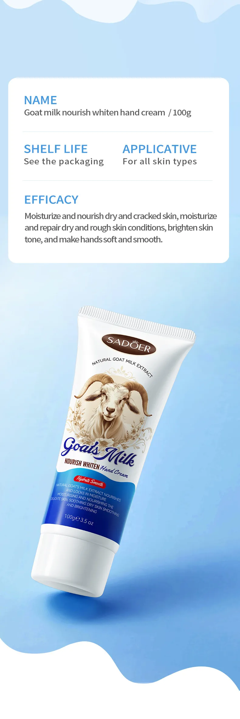 Goat Milk Hand Cream Whitening & Moisturizing - SADOER 10 goat milk hand cream SPU858017062793 15496