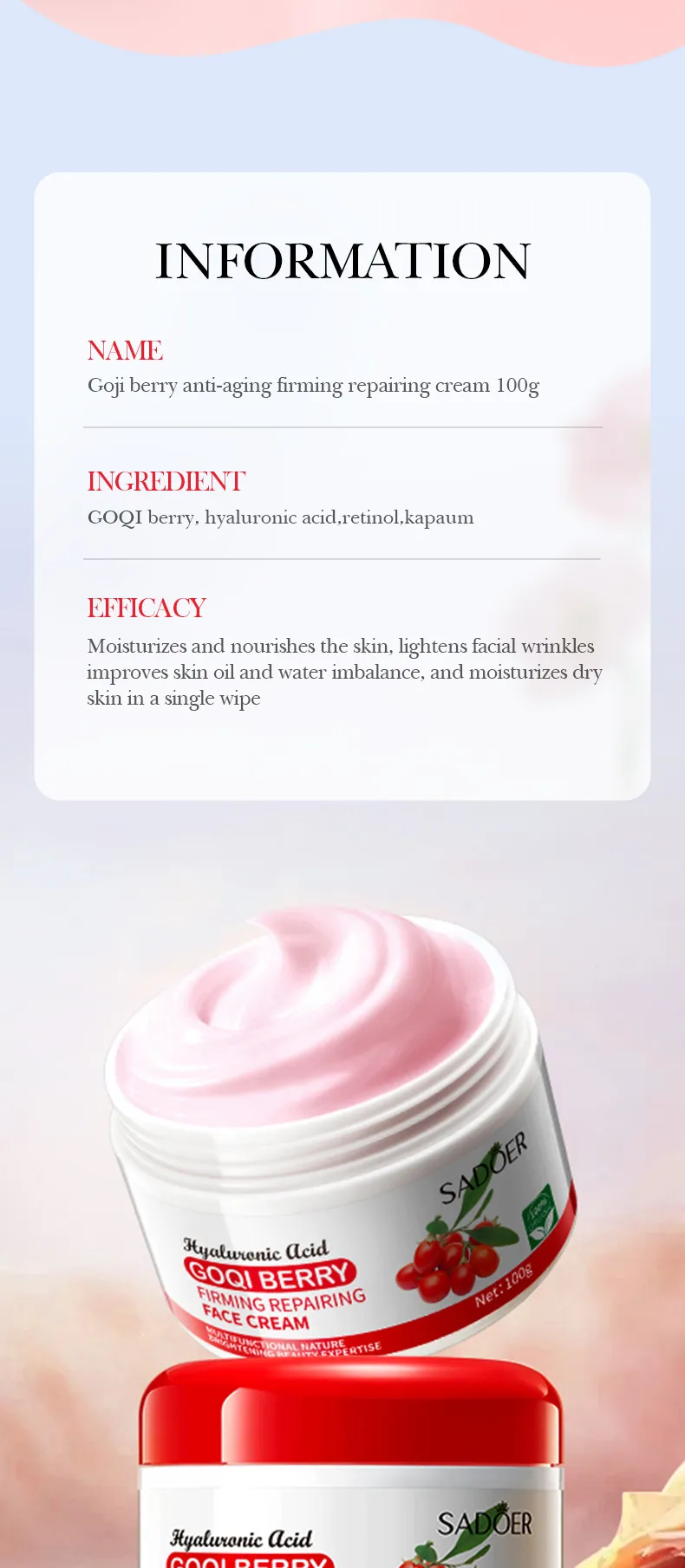 Goji Berry Anti-Wrinkle Cream Smoothing 100g by SADOER 9 goji face cream SPU817271265136 11854