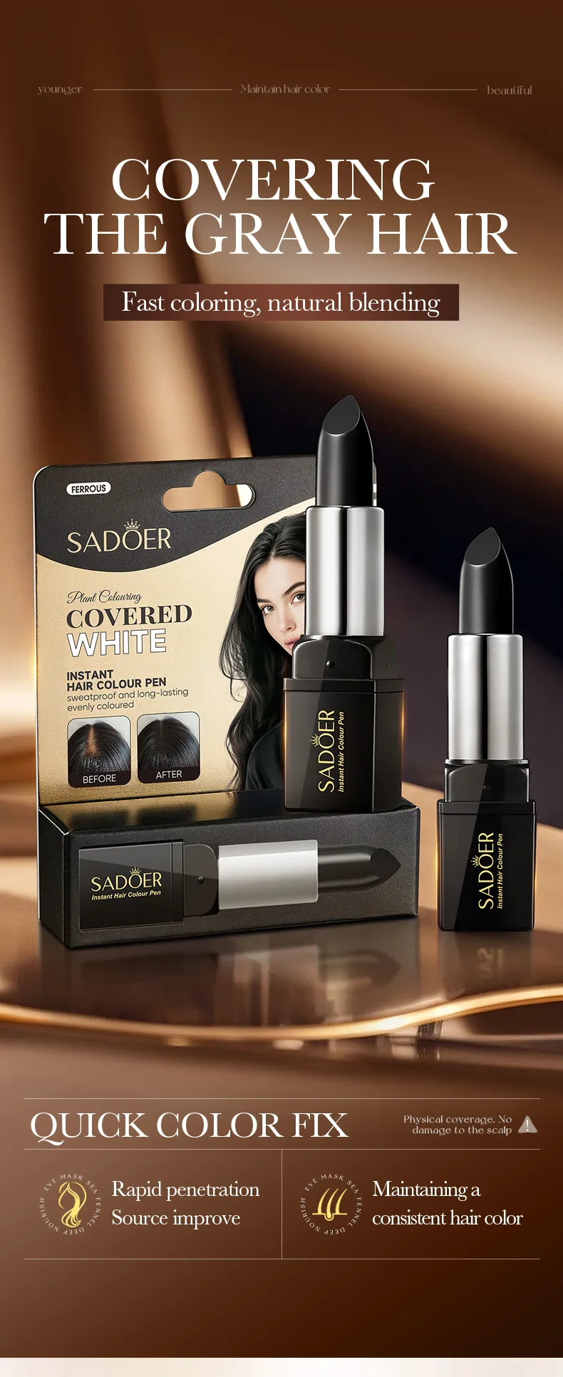 Black Hair Color Pen Nourishing Conditioner 3.8g - SADOER 1 hair color pen SPU915600828262 18817