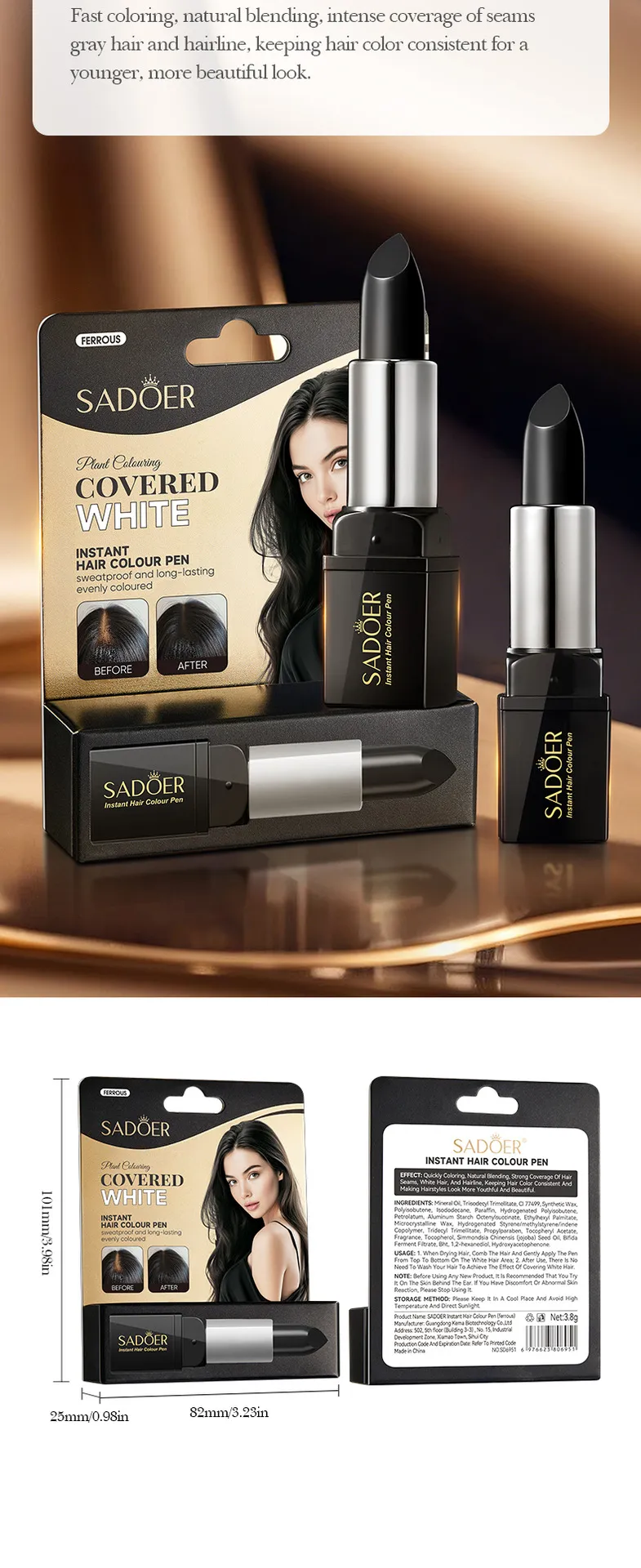 Black Hair Color Pen Nourishing Conditioner 3.8g - SADOER 10 hair color pen SPU915600828262 18826