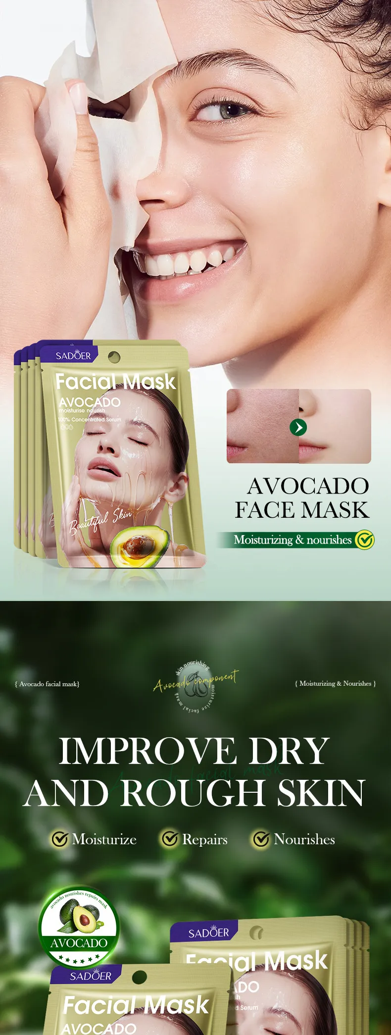 Honey Avocado Nourishing Mask for Deep Hydration - SADOER 1 honey avocado mask SPU839217071926 14397