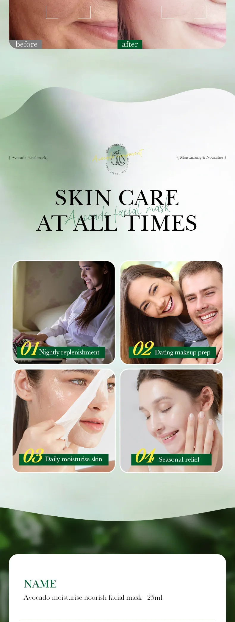 Honey Avocado Nourishing Mask for Deep Hydration - SADOER 9 honey avocado mask SPU839217071926 14405