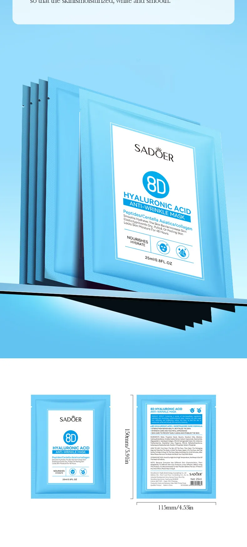 Hyaluronic Acid Mask for Anti-Wrinkle & Intense Hydration - SADOER 10 hyaluronic acid mask SPU768941537589 7981