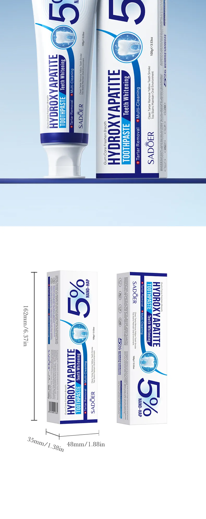 Hydroxyapatite Toothpaste Stain Removal 100g SADOER 10 hydroxyapatite toothpaste SPU877471613067 16502