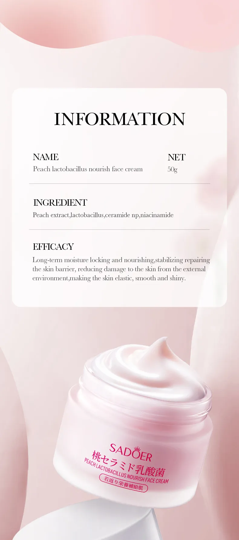 Lactobacillus Face Cream Peach Nourishing 50g - SADOER 9 lactobacillus face cream SPU803941338825 10158