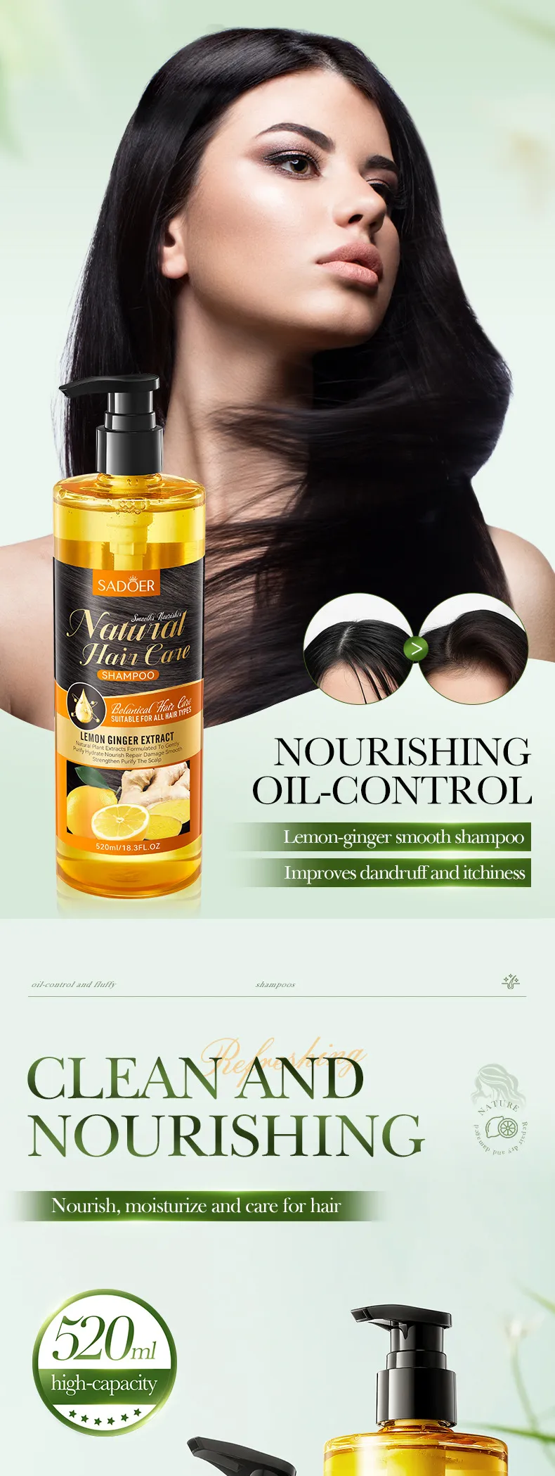 Lemon Ginger Shampoo for Smoothing and Nourishing Hair - SADOER 1 lemon ginger shampoo SPU807315349312 10703