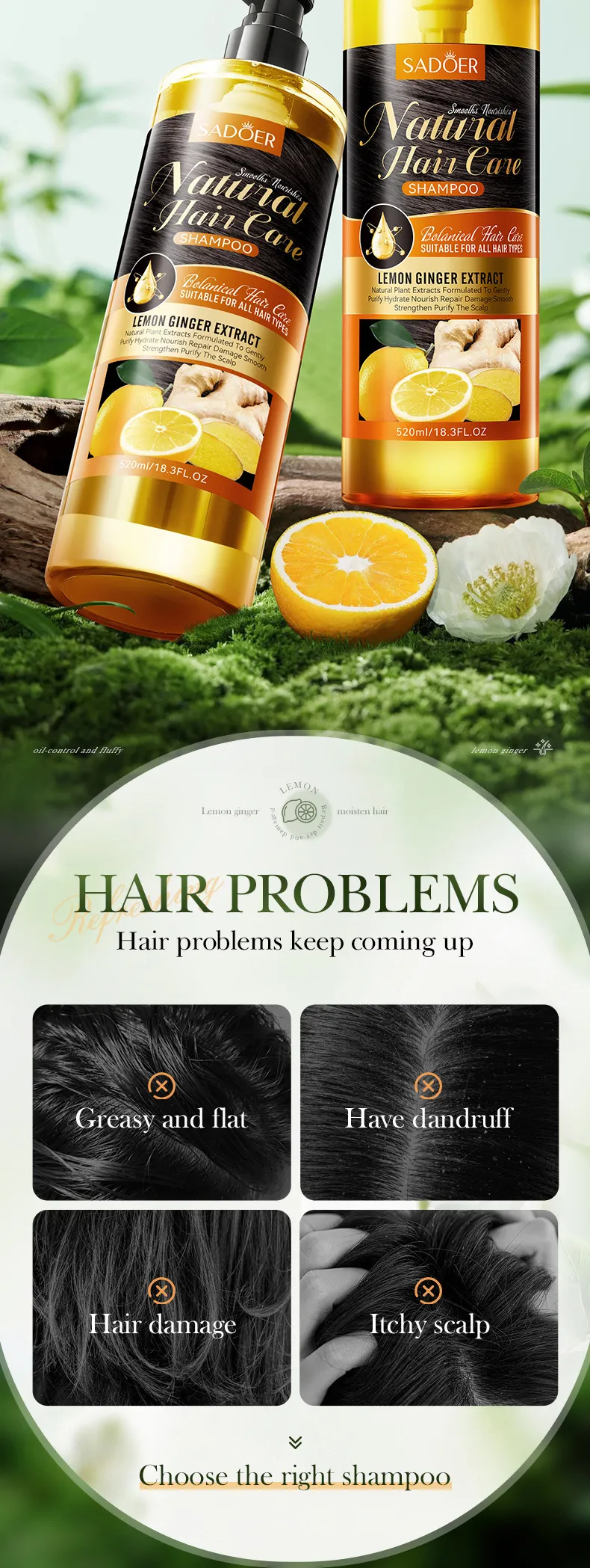 Lemon Ginger Shampoo for Smoothing and Nourishing Hair - SADOER 2 lemon ginger shampoo SPU807315349312 10704