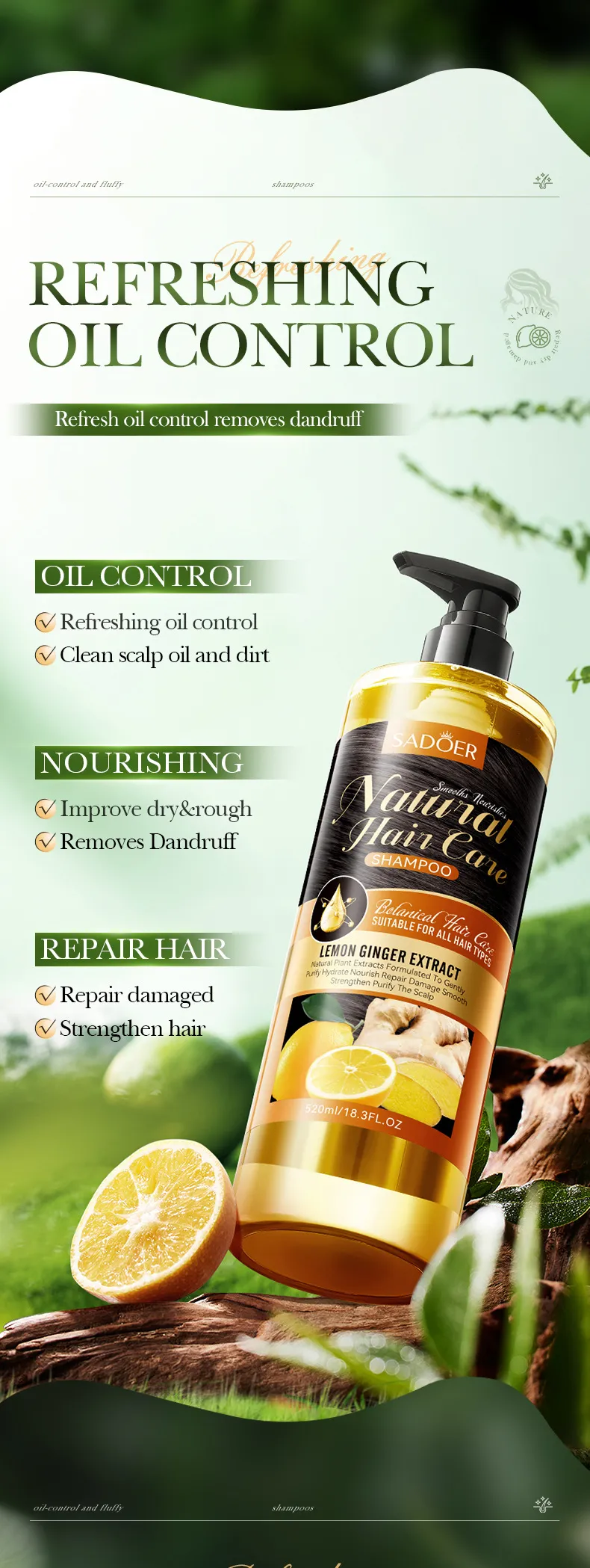 Lemon Ginger Shampoo for Smoothing and Nourishing Hair - SADOER 3 lemon ginger shampoo SPU807315349312 10705