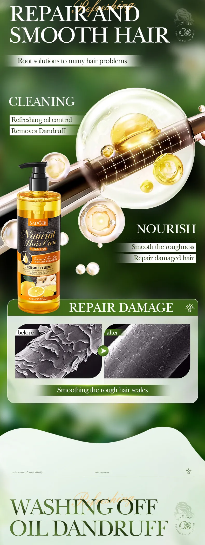 Lemon Ginger Shampoo for Smoothing and Nourishing Hair - SADOER 4 lemon ginger shampoo SPU807315349312 10706