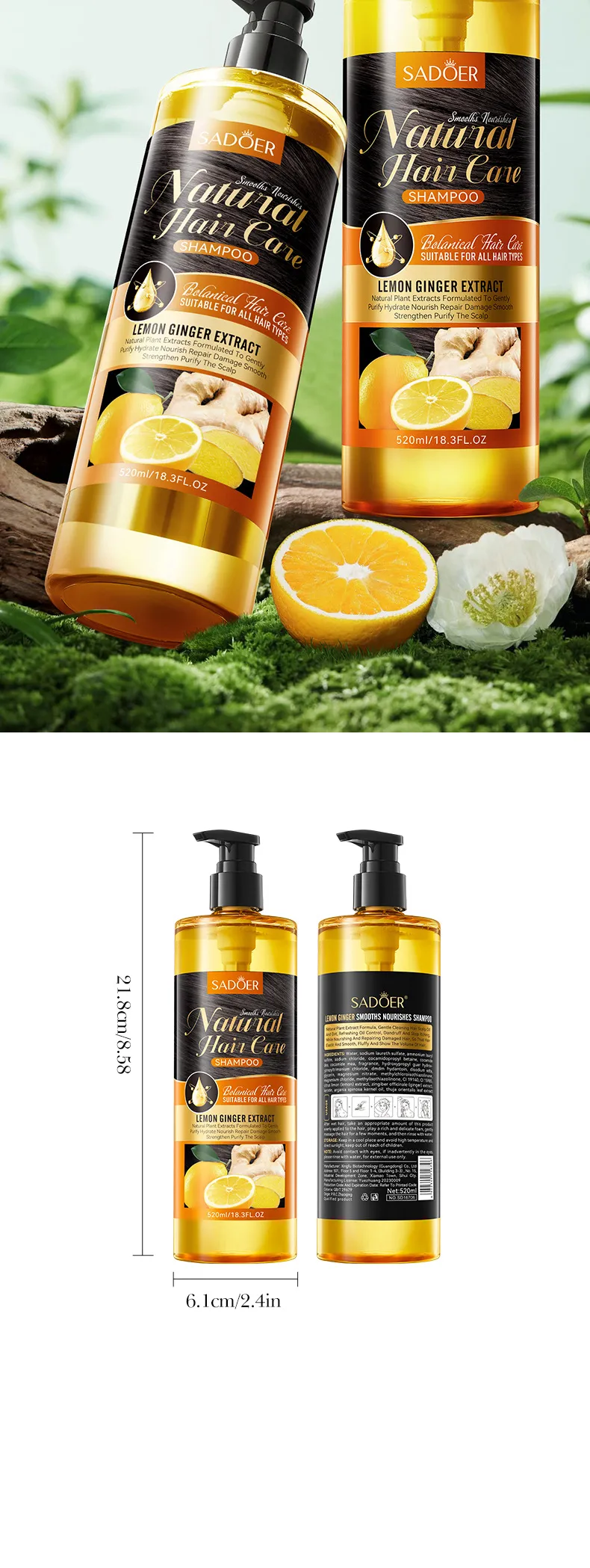 Lemon Ginger Shampoo for Smoothing and Nourishing Hair - SADOER 10 lemon ginger shampoo SPU807315349312 10712