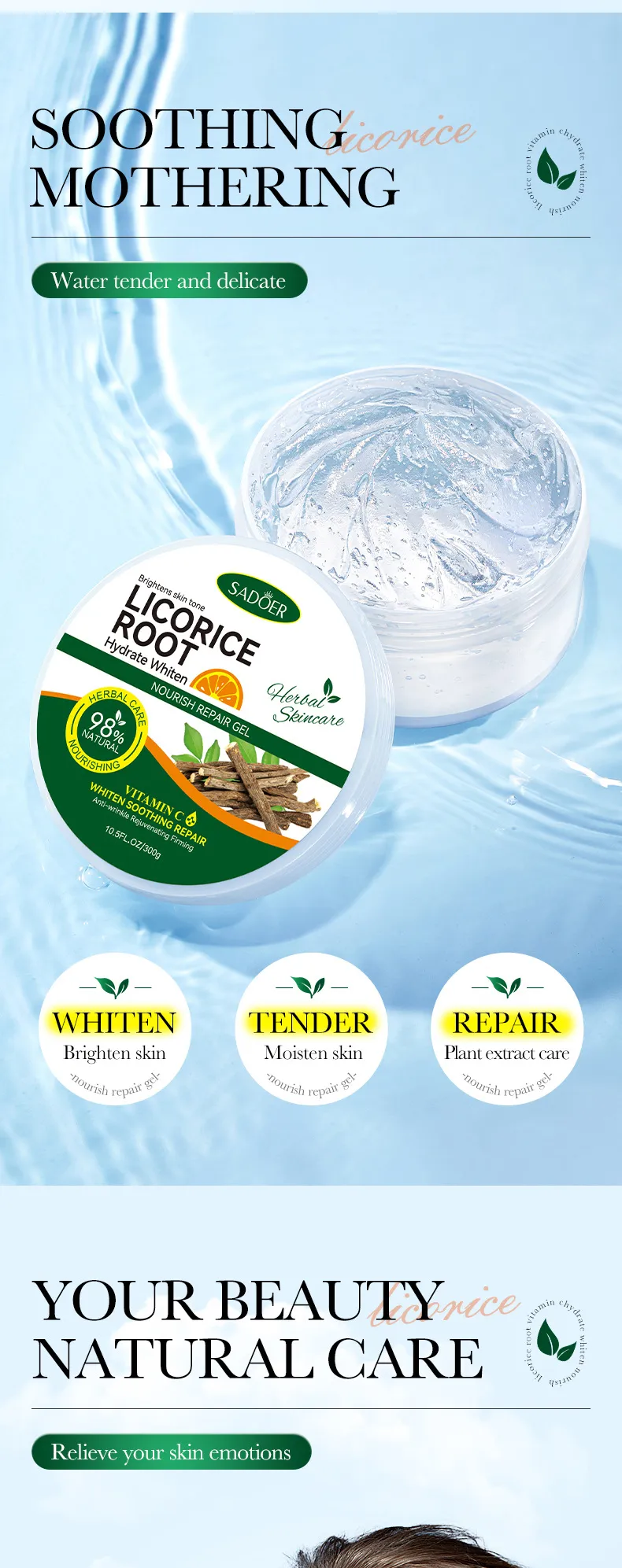 Licorice VC Whitening Gel for Brightening & Hydration - SADOER 3 licorice whitening gel SPU820129803796 12239