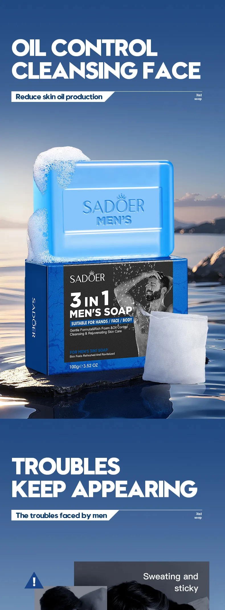 Men 3-in-1 Soap for Face, Body, and Hand Cleansing - SADOER 1 men 3in1 soap SPU961577885513 20427