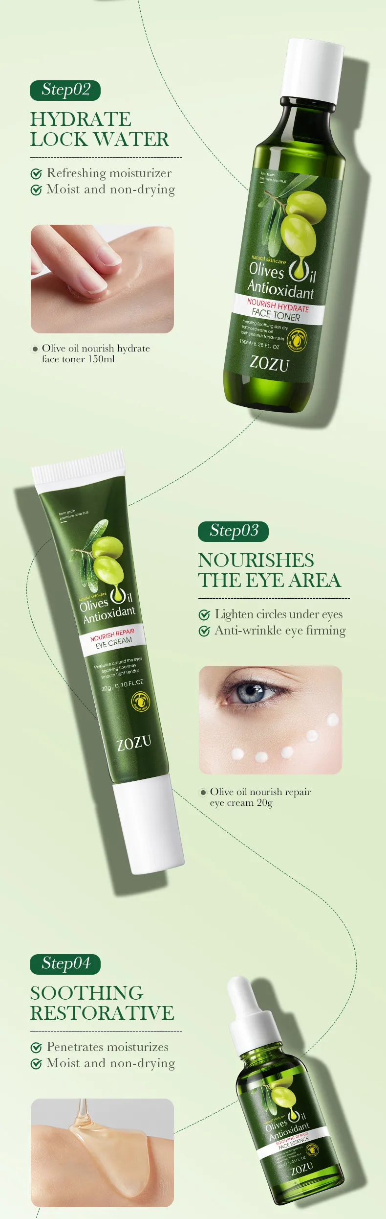 Olive Essence Hydrating Facial Care Set for Deep Moisture (30ml) - SADOER 8 olive essence serum SPU727361080446 5389